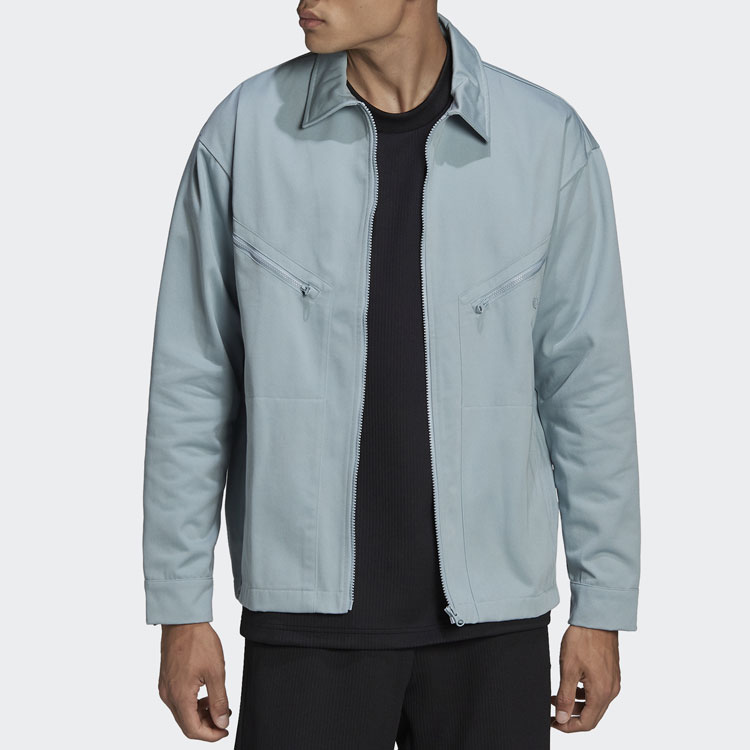 Lookbook 아디다스 오리지널스 솔리드 컬러 폴로 칼라 재킷 라이트 그레이 HC4539