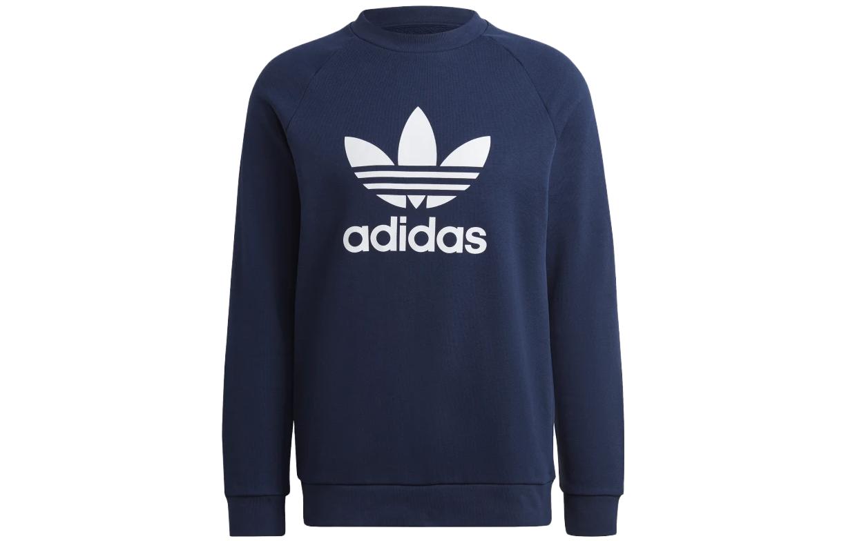 adidas Originals Solid Logo Print Long-Sleeve Sweatshirt Men’s Navy Blue HK5294