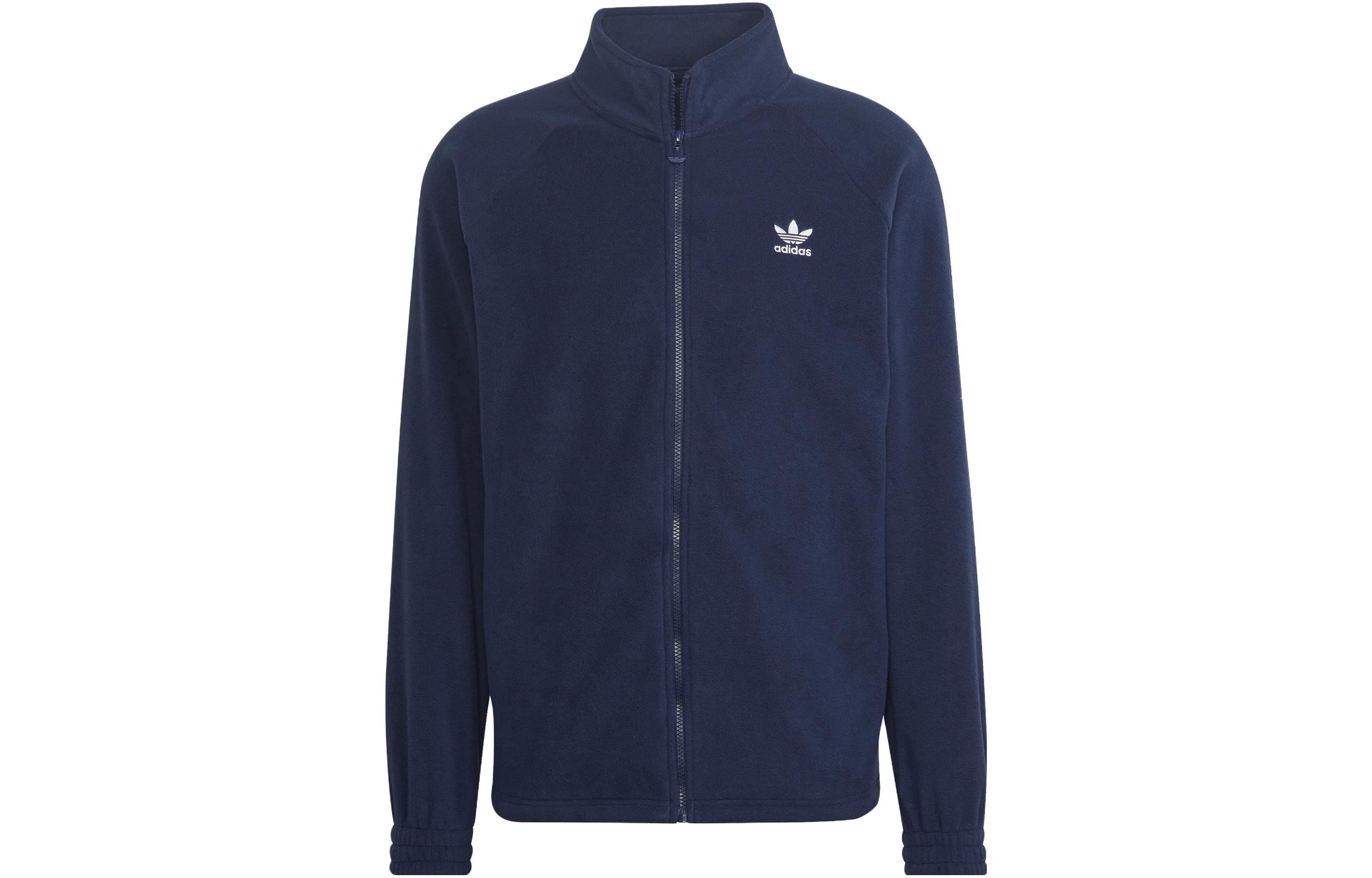 adidas Originals Solid Navy Logo Print Track Jacket Men Navy Blue HK7296