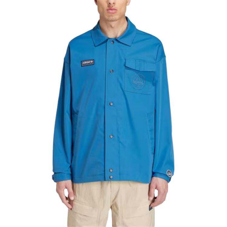 Shop adidas Originals SPEZIAL SS24 藍色工裝多口袋長袖襯衫外套 IT4262