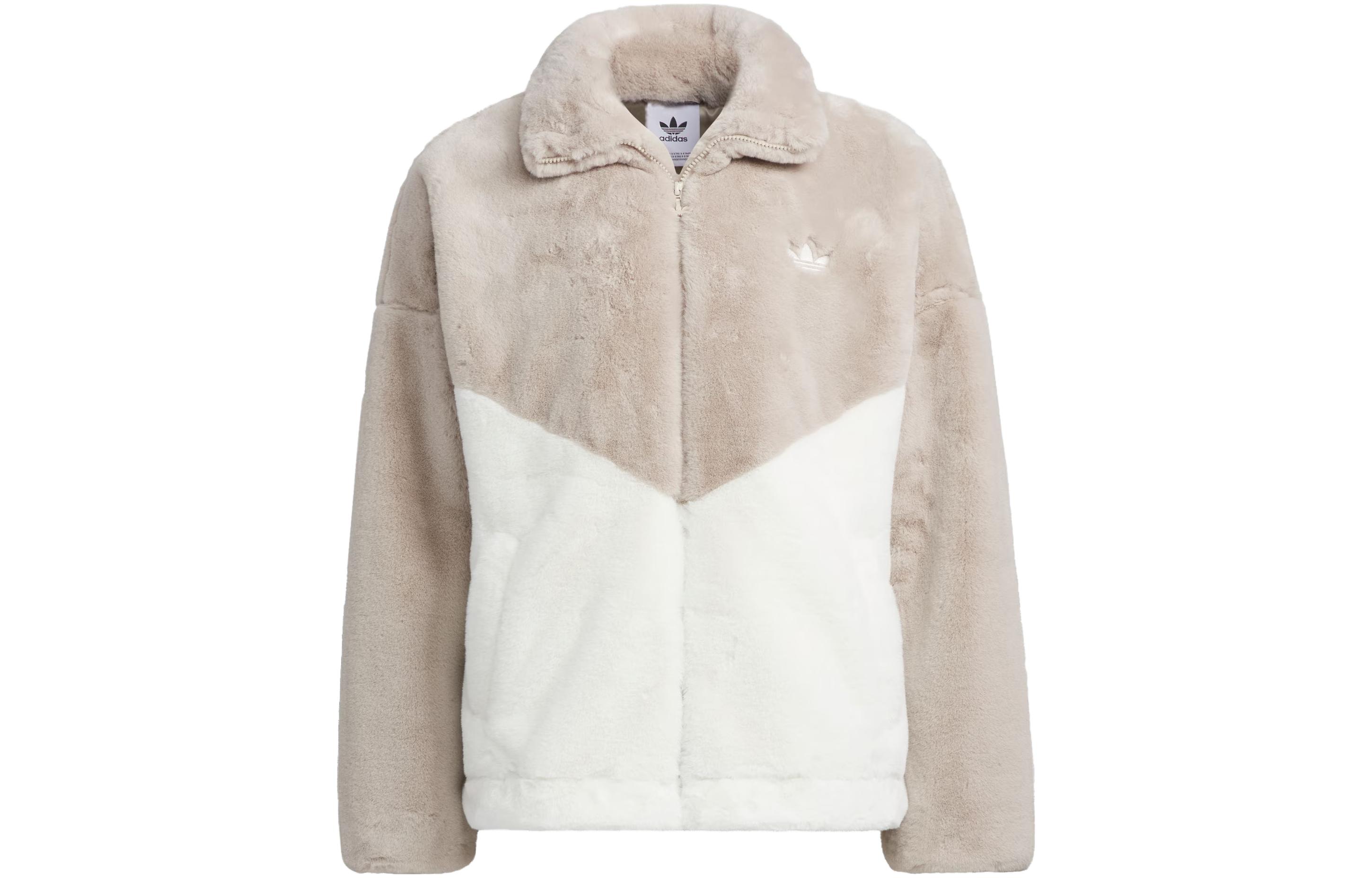 adidas Originals Sportswear Logo Patch Fleece Jacket Unisex Grey Beige IN0982