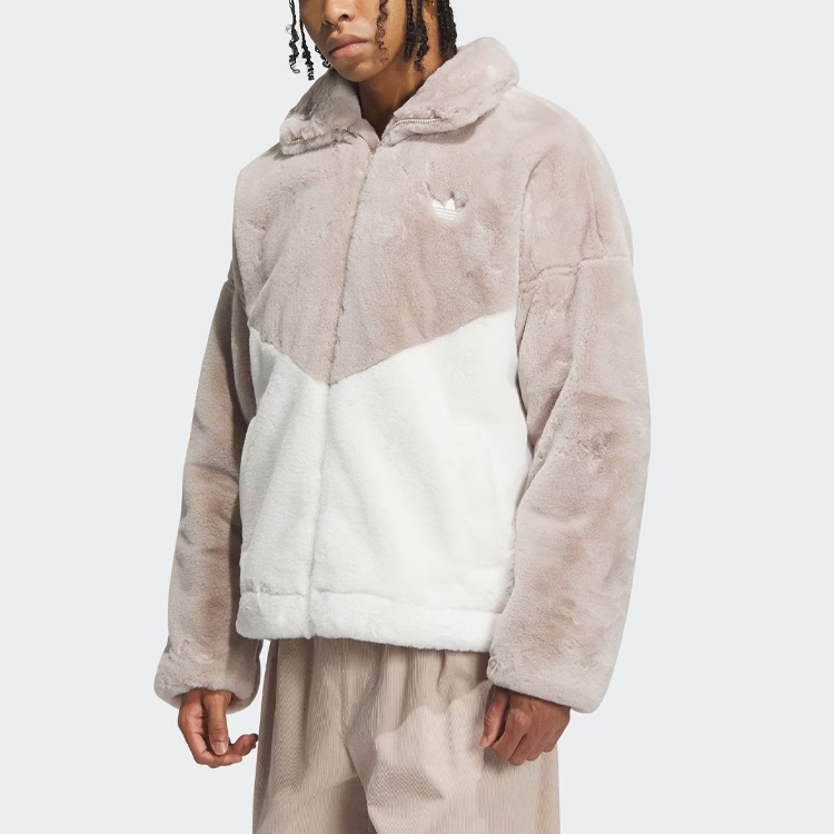 adidas Originals Sportswear Logo Patch Fleece Jacket Unisex Grey Beige IN0982 圖 3