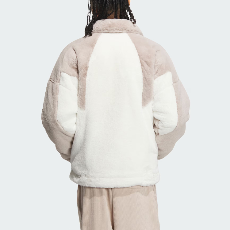 adidas Originals Sportswear Logo Patch Fleece Jacket Unisex Grey Beige IN0982 圖 4