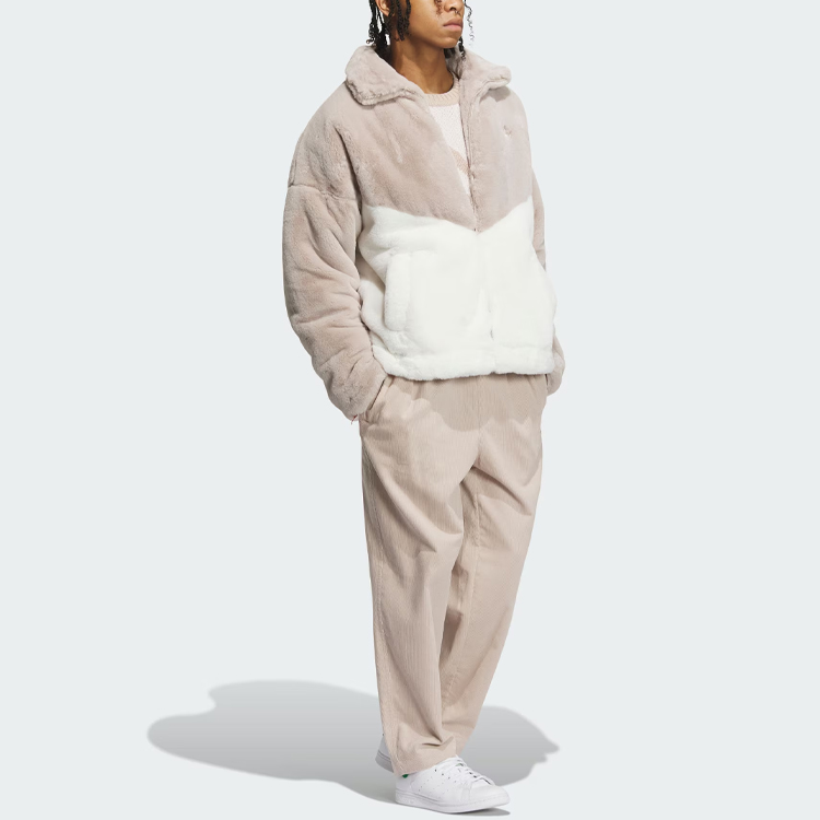 adidas Originals Sportswear Logo Patch Fleece Jacket Unisex Grey Beige IN0982 圖 5