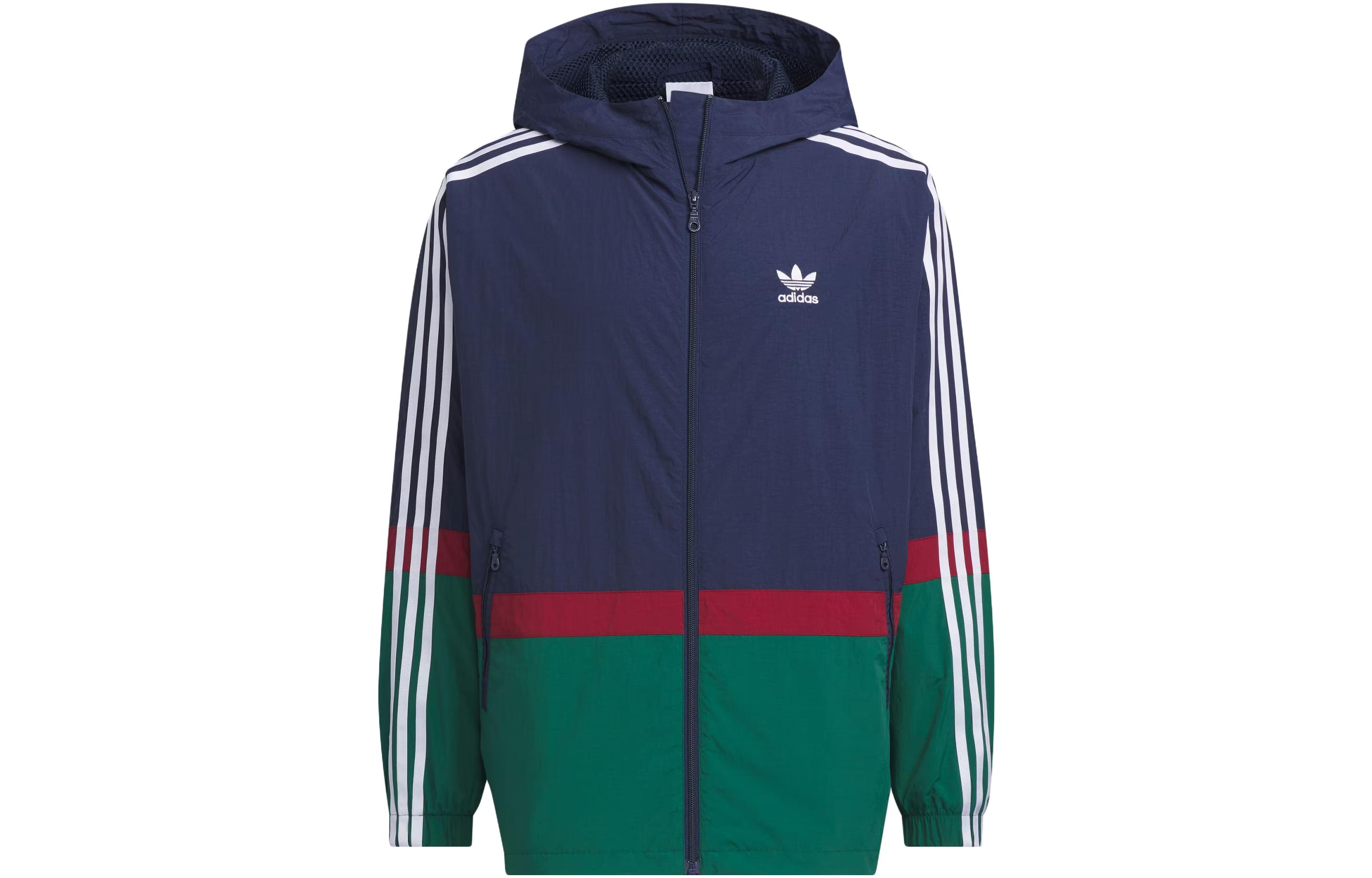 adidas Originals Sportswear Logo Print Striped Colorblock Hoodie Jacket Navy Men. IN0995