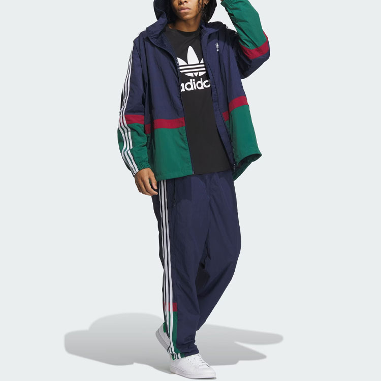 Purchase adidas Originals 男款 海軍拼接條紋印花連帽運動外套。 IN0995