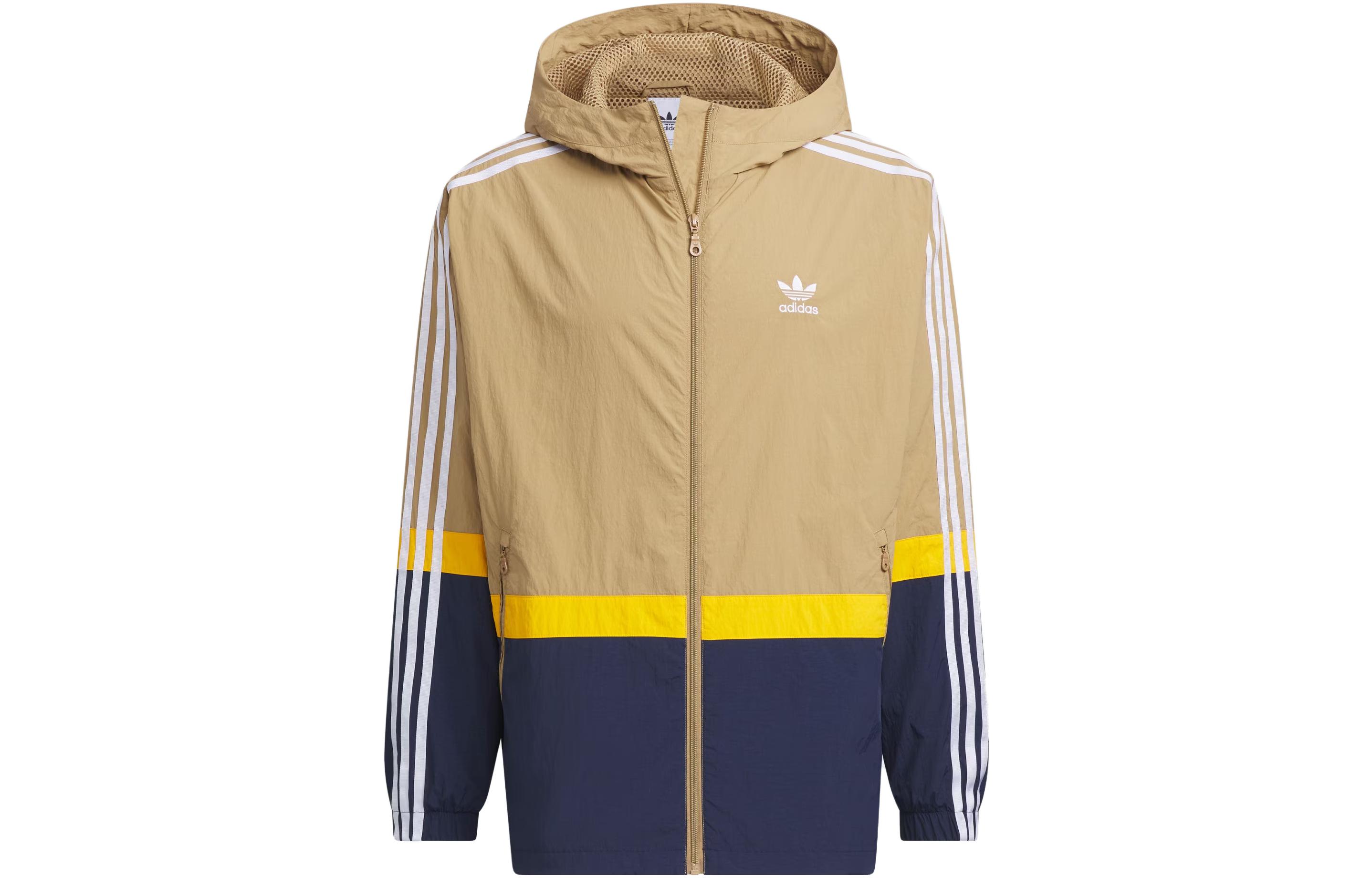 adidas Originals Sportswear Logo Stripe Colorblock Hoodie Jacket Yellow Mens IN0996