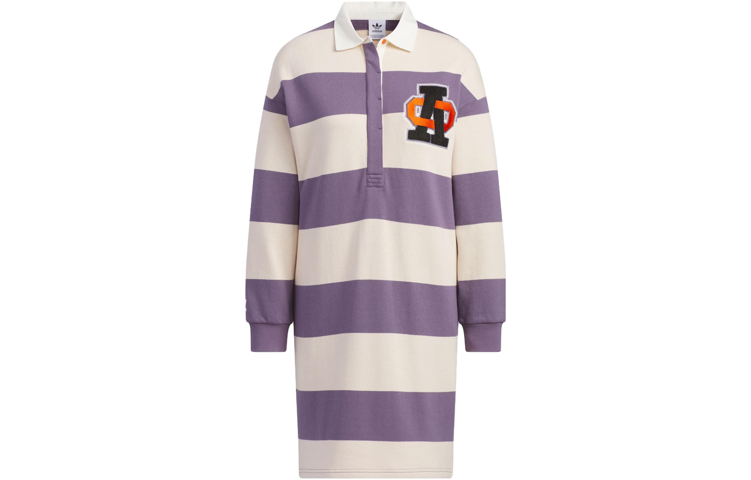 adidas Originals Sportswear Long Sleeve Dress - Dark Gray & Violet Colorblock IN1061