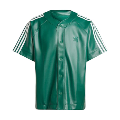adidas Originals SS24 Faux Leather Adicolor Logo Shirt Forest Green Tee. IZ4047