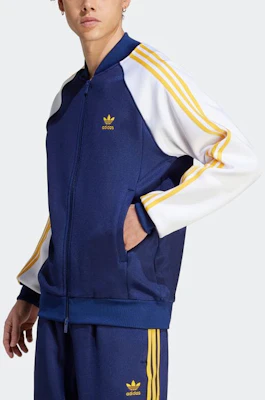 阿迪达斯三叶草男款复古三条纹拼色夹克海军蓝 IM4460 Lookbook 阿迪达斯三叶草男款复古三条纹拼色夹克海军蓝 IM4460