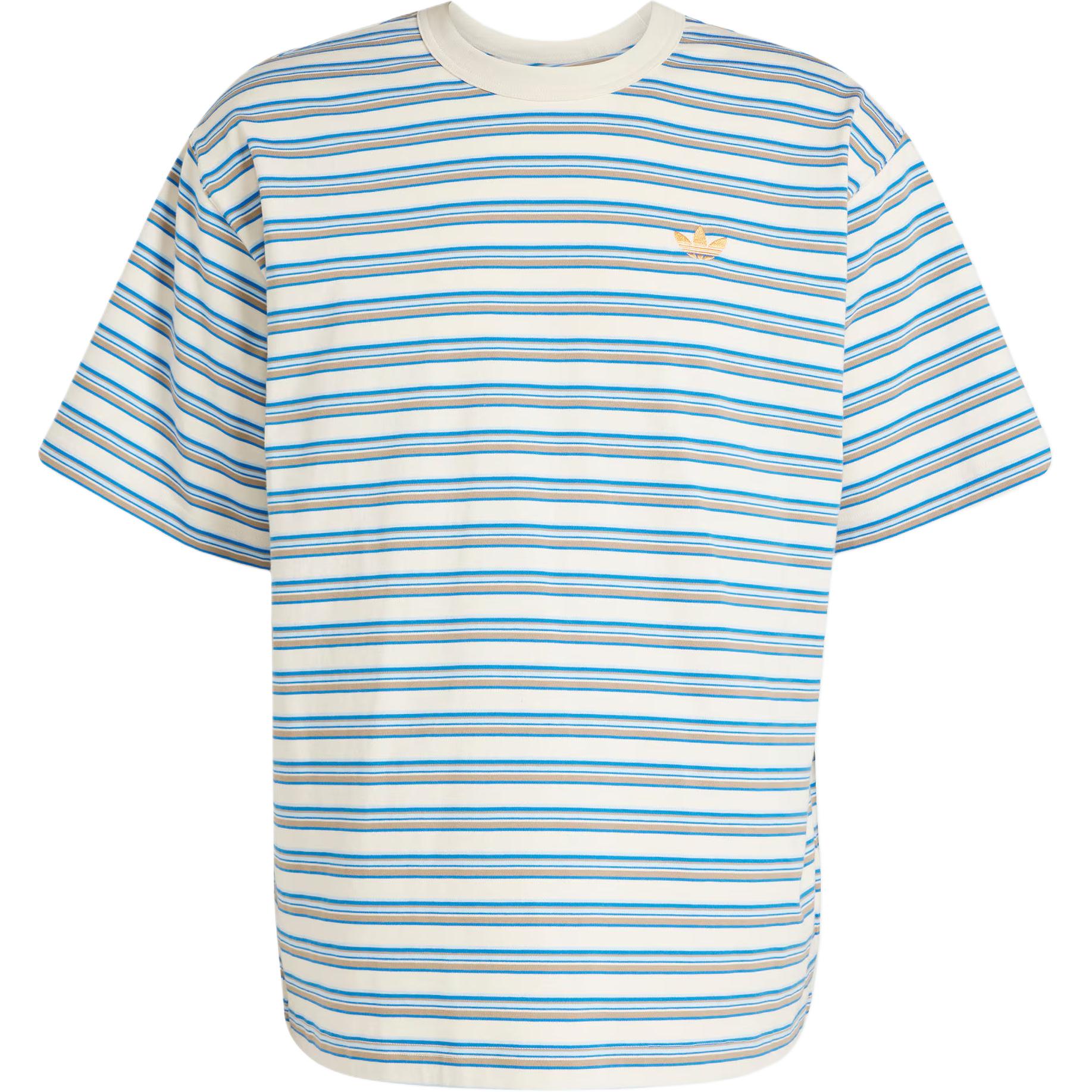 adidas Originals Stripe T-Shirt White/Blue/Light Orange Casual Crewneck Tee KB8355
