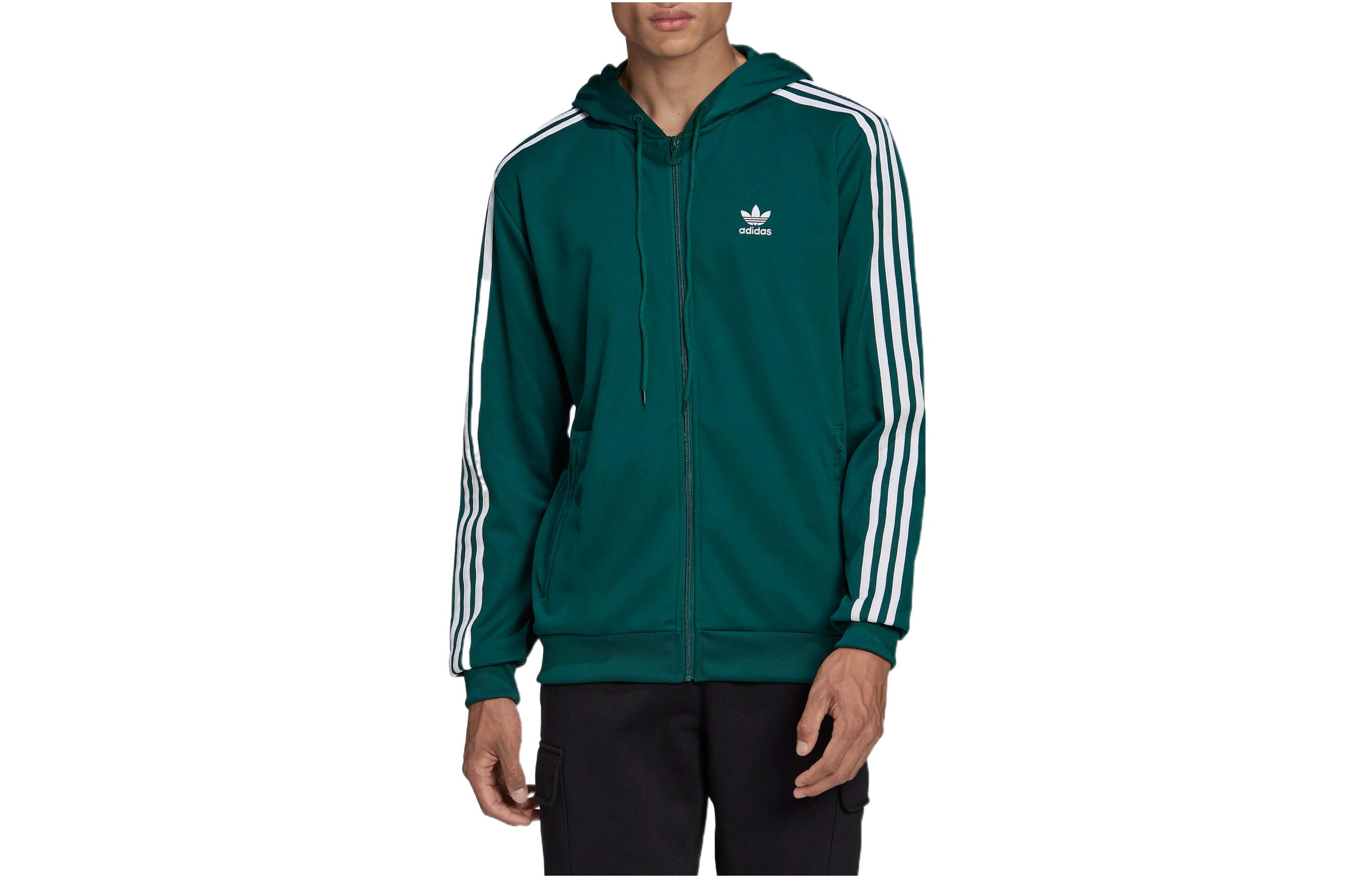 adidas Originals Striped Logo Green Hoodie Jacket Long Sleeve HB9511