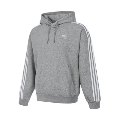 adidas Originals Striped Pullover Hoodie Gray Long Sleeve Sweatshirt JP1076