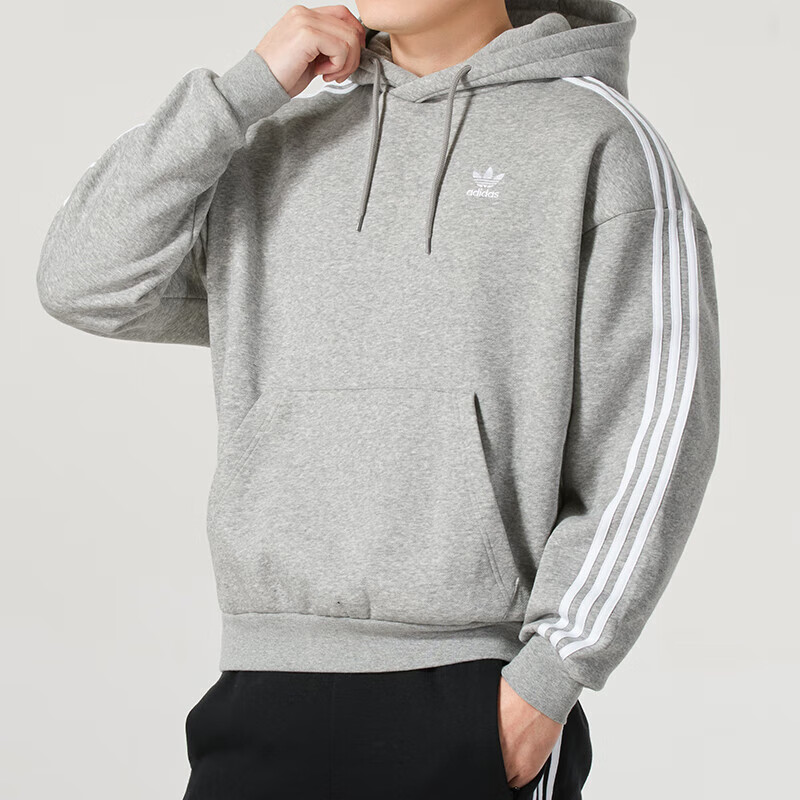 Shop Sudadera adidas Originals Rayada con Capucha Gris de Manga Larga. JP1076