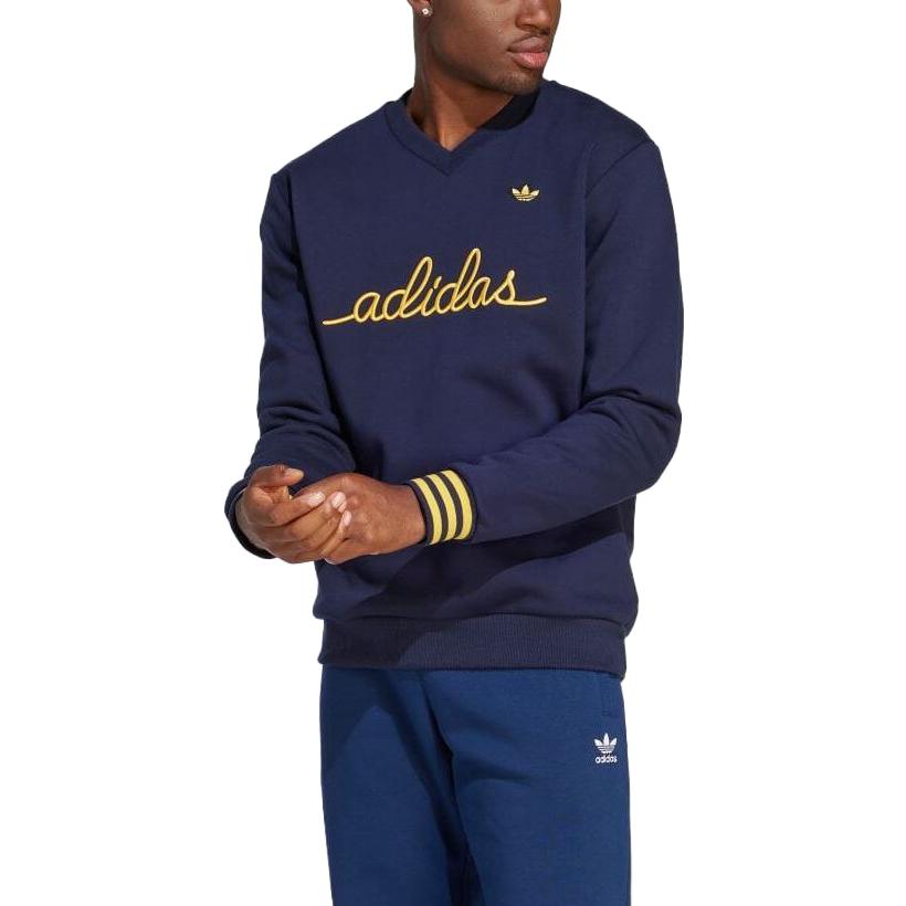 Lookbook Sudadera adidas Originals Azul Marino a Rayas con Logo Bordado. IR7596
