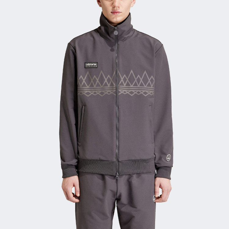 Shop adidas Originals Suddell Geometric Print Stand Collar Jacket Grey IN6754