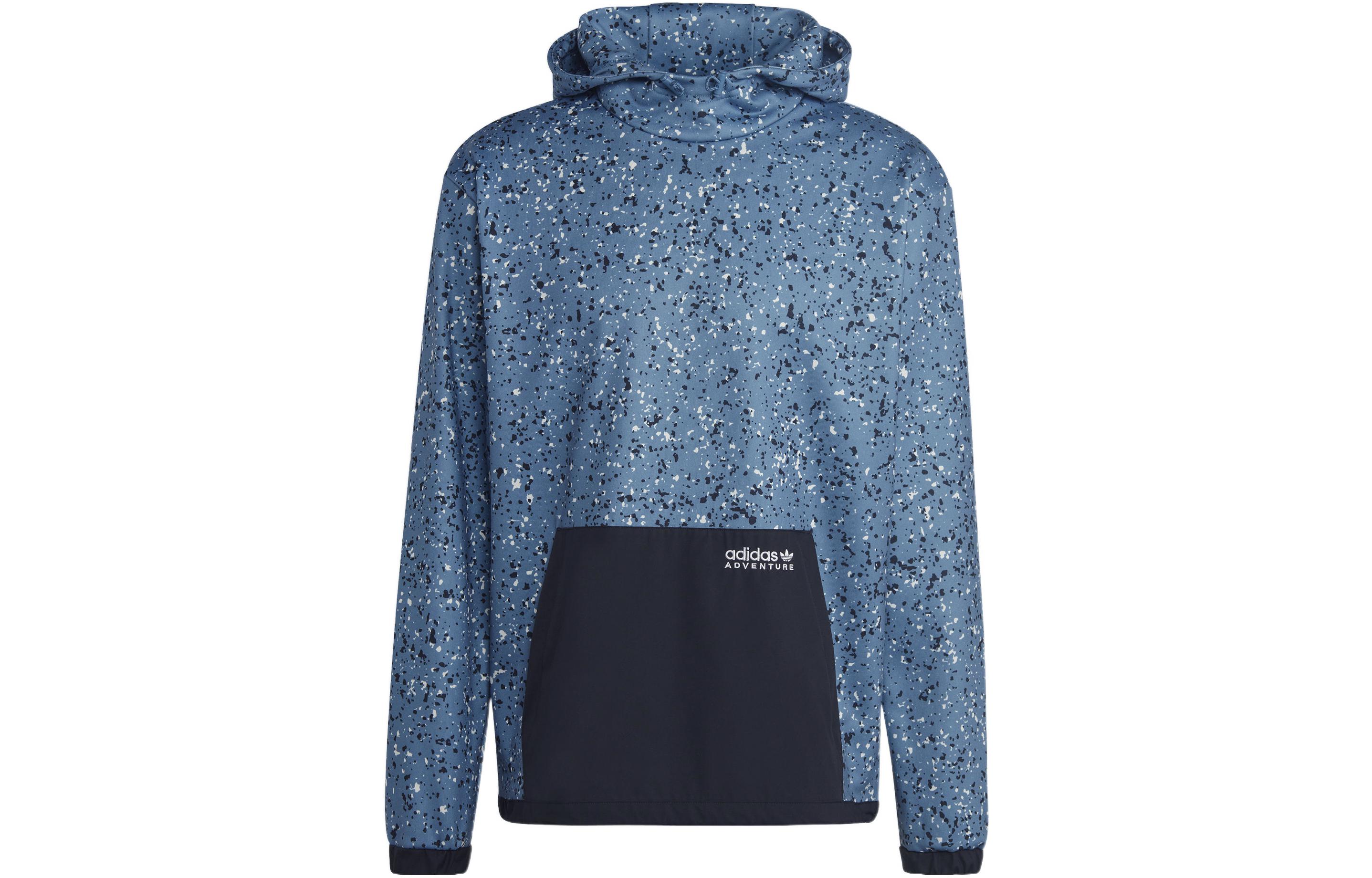 adidas Originals Textured Allover Print Hoodie Blue Mens Pullover Sweater HK5015