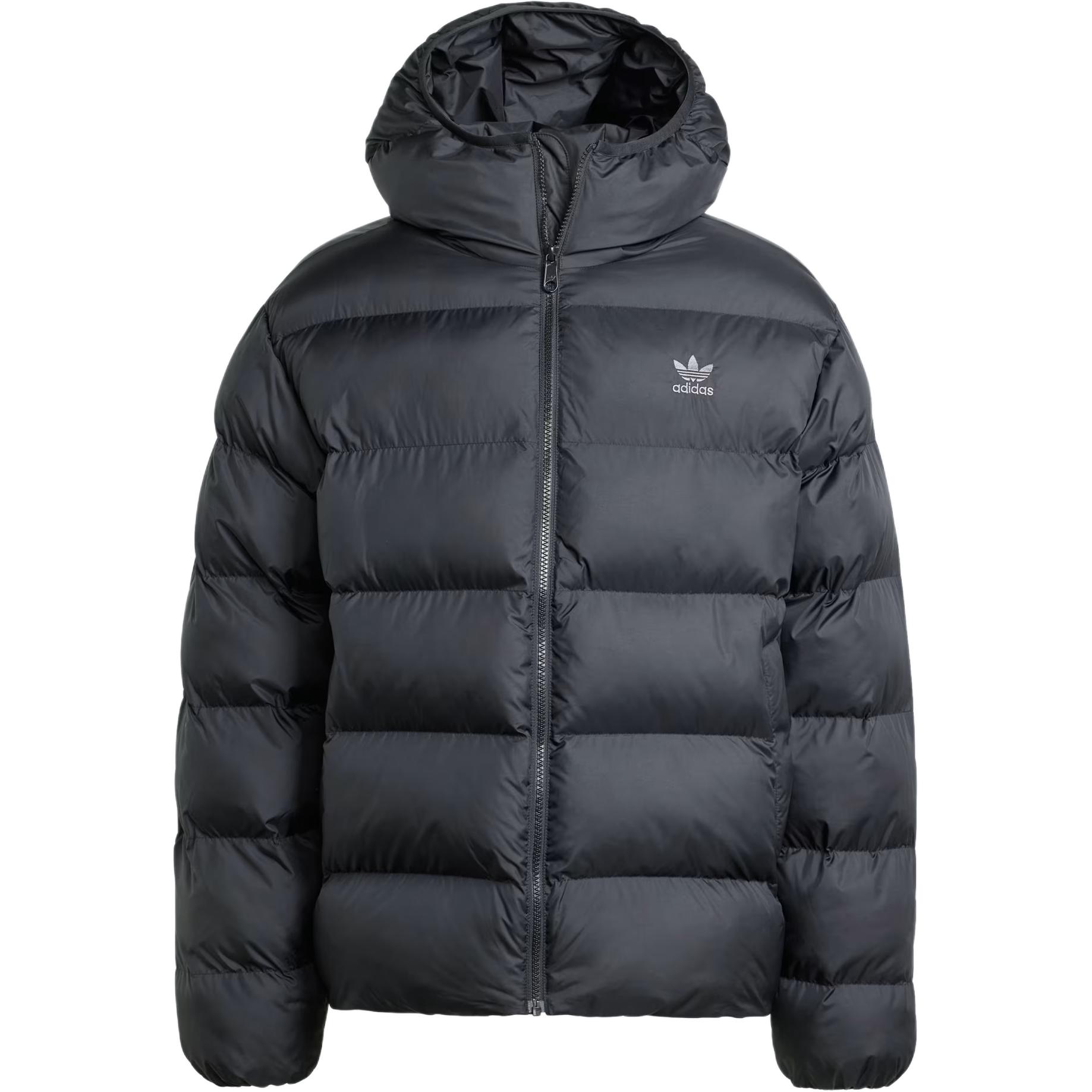 adidas Originals Tonal Hooded Puffer Jacket Black  Casual Warm Coat. IY3396