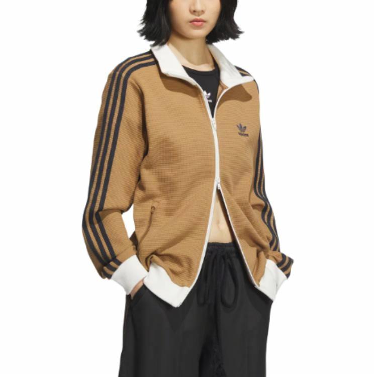 Shop adidas Originals Track Top Coklat Gurun Jaket Unisex Lengan Panjang Bergaris. KB8952
