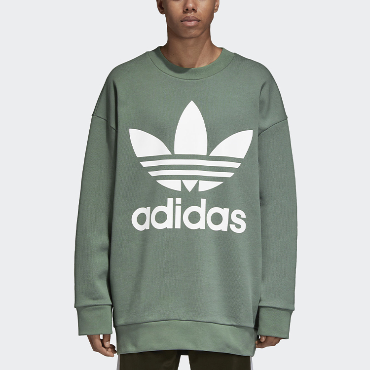 Shop adidas Originals Tref Over Crew Green Sweatshirt Pullover Fit Santai DH5770