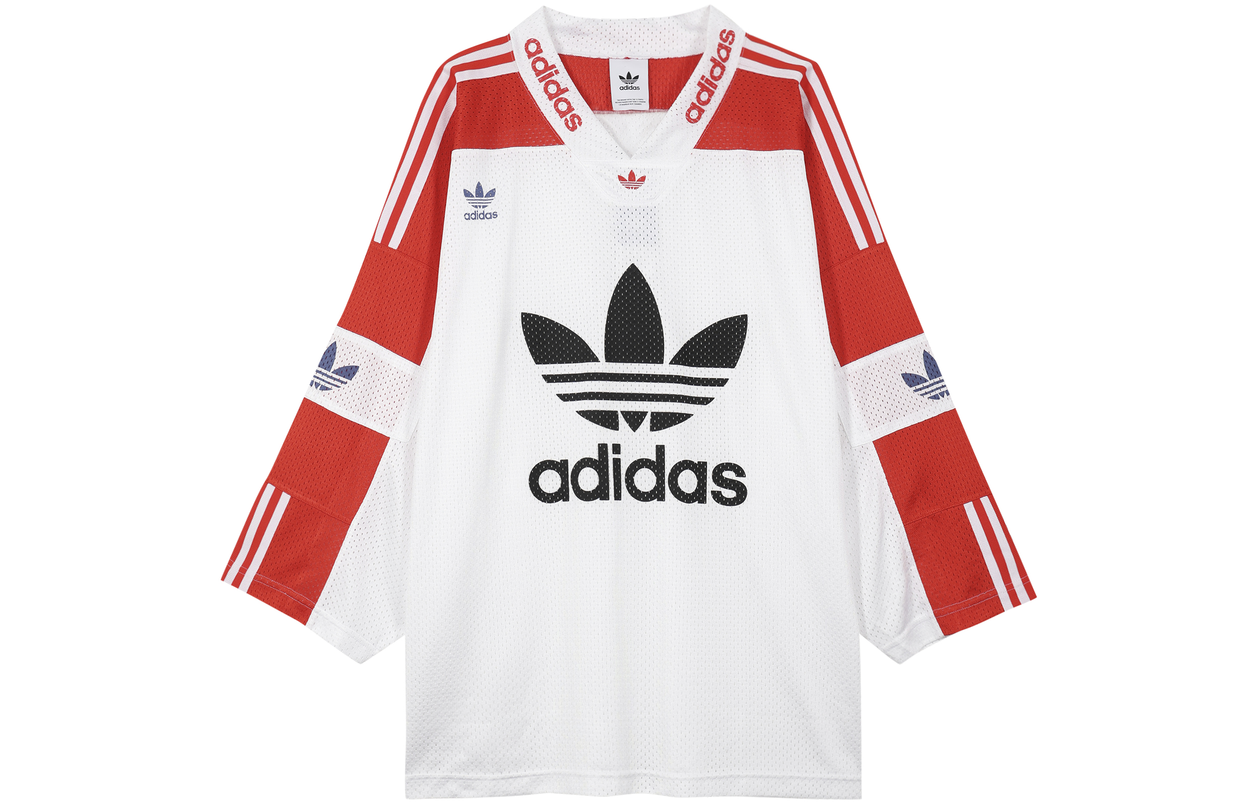 Adidas Originals Trefoil Blueliner Retro Stripe Mesh Long Sleeve Tee White/Red FM1586