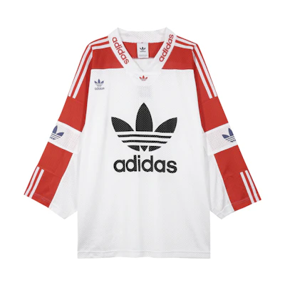 Adidas Originals Trefoil Blueliner Retro Stripe Mesh Long Sleeve Tee White/Red FM1586