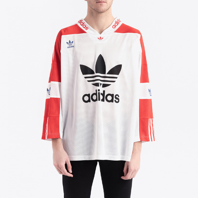 Purchase Adidas Originals 三葉草復古條紋透氣長袖T恤 白/紅 FM1586