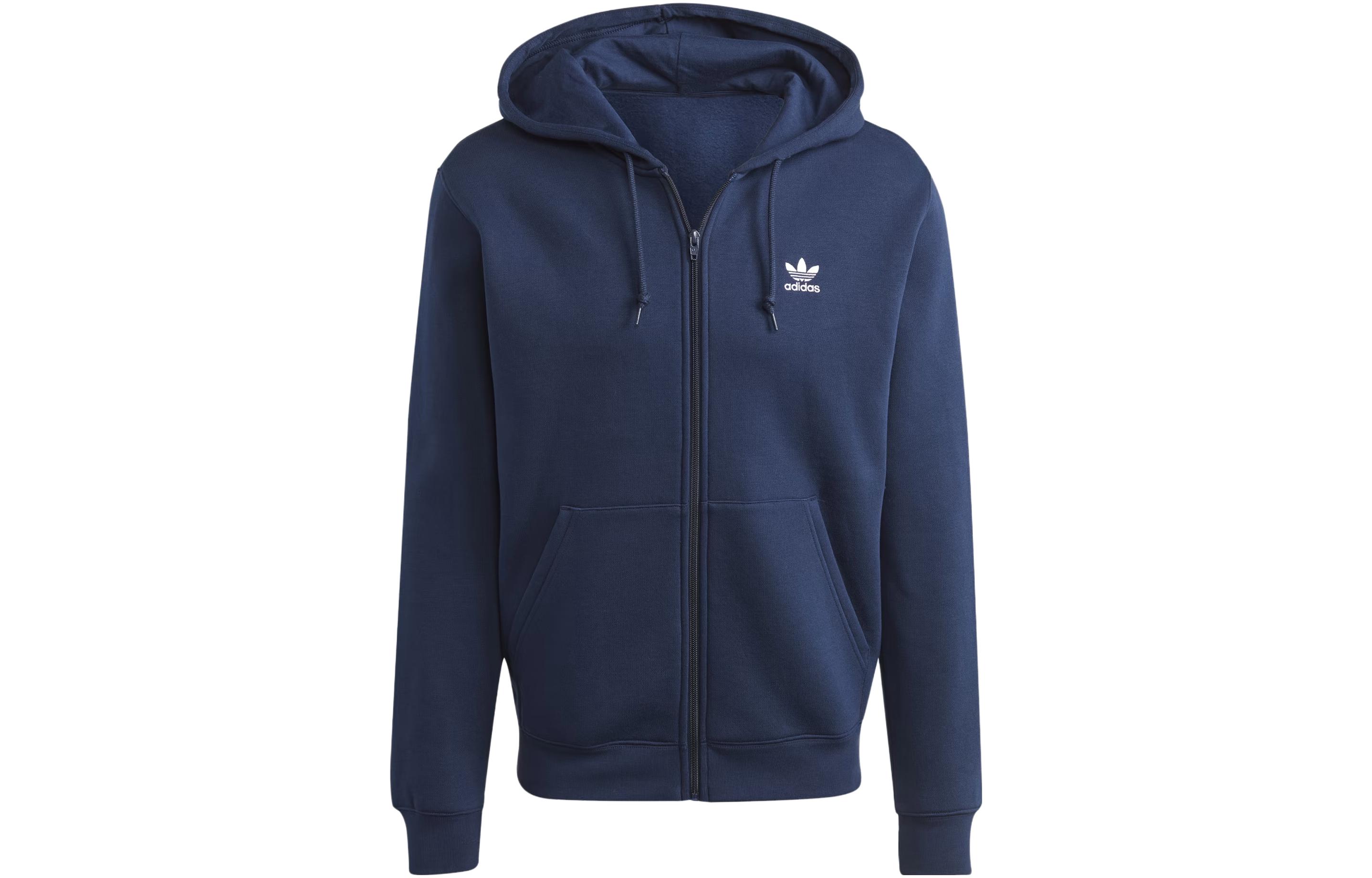 adidas Originals Trefoil Essentials Full-Zip Hoodie Navy Blue Long Sleeve IL2513
