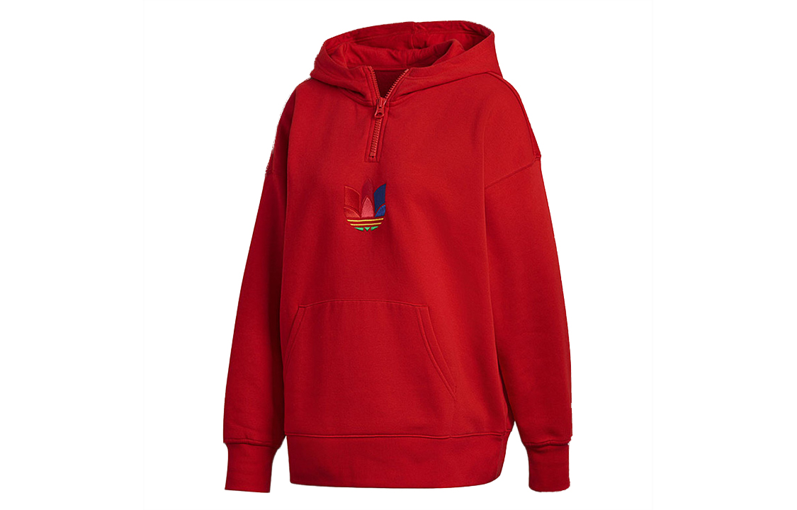 adidas Originals Trefoil Half-Zip Unisex Pullover Hoodie Red GD2247