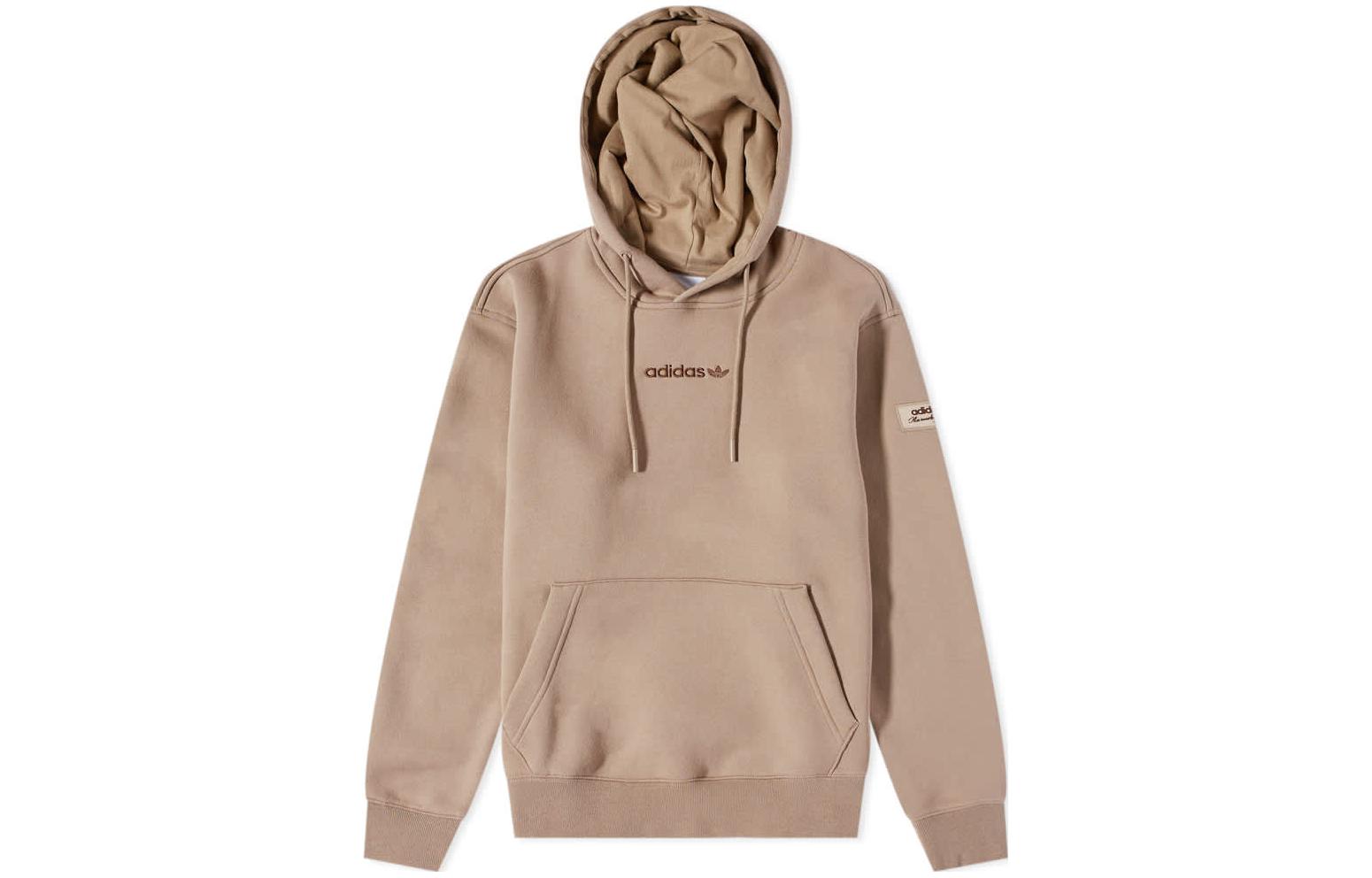 adidas Originals Trefoil Linear Hoodie Pullover, Solid Color Logo, Light Brown HM2652