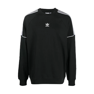 adidas Originals Trefoil Logo Embroidered 3-Stripes Crewneck Sweatshirt Black Men HK7344
