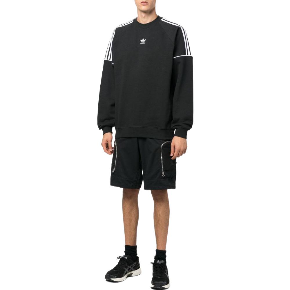Lookbook adidas Originals 三葉草刺繡三條紋黑色男士圓領運動衫 HK7344