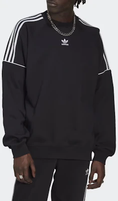 adidas Originals 三葉草刺繡三條紋黑色男士圓領運動衫 HK7344 Details for adidas Originals 三葉草刺繡三條紋黑色男士圓領運動衫 HK7344