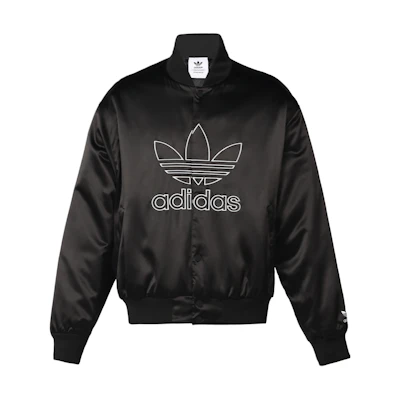 adidas Originals Trefoil Logo Embroidered Satin Jacket Black Fall Style H09165