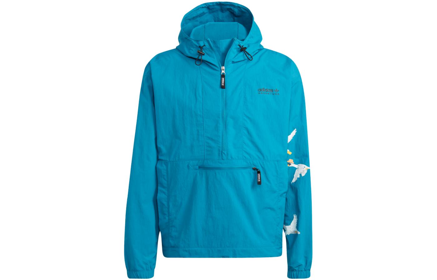 adidas Originals Trefoil Logo Half-Zip Hoodie Windbreaker Unisex Blue Green HZ1153