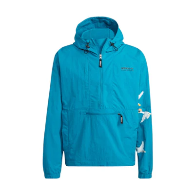 adidas Originals Trefoil Logo Half-Zip Hoodie Windbreaker Unisex Blue Green HZ1153
