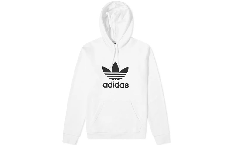 adidas Originals Trefoil Logo Hoodie White - Front Pocket Pullover DU7780