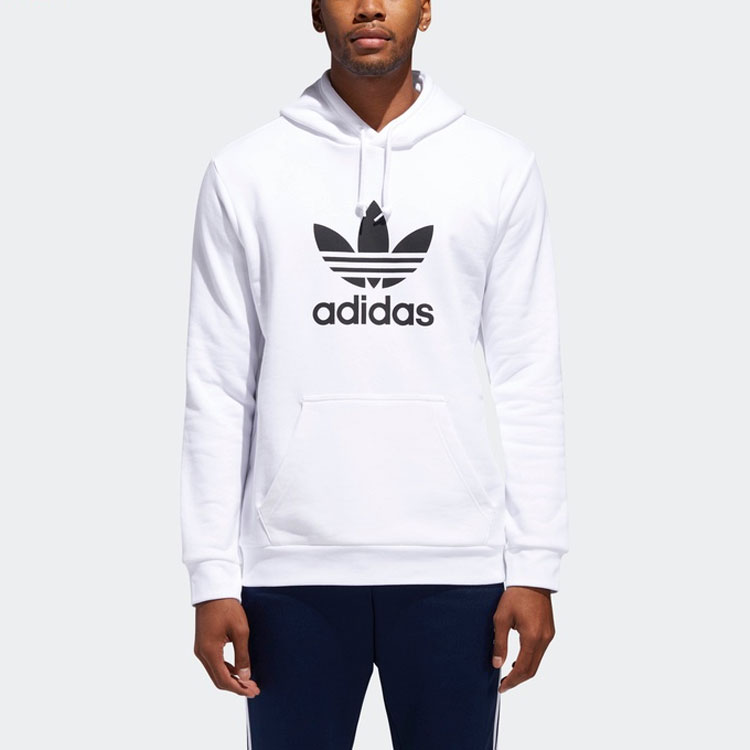 Lookbook adidas Originals Trefoil Logo Hoodie Putih - Baju Hoodie Depan Poket. DU7780