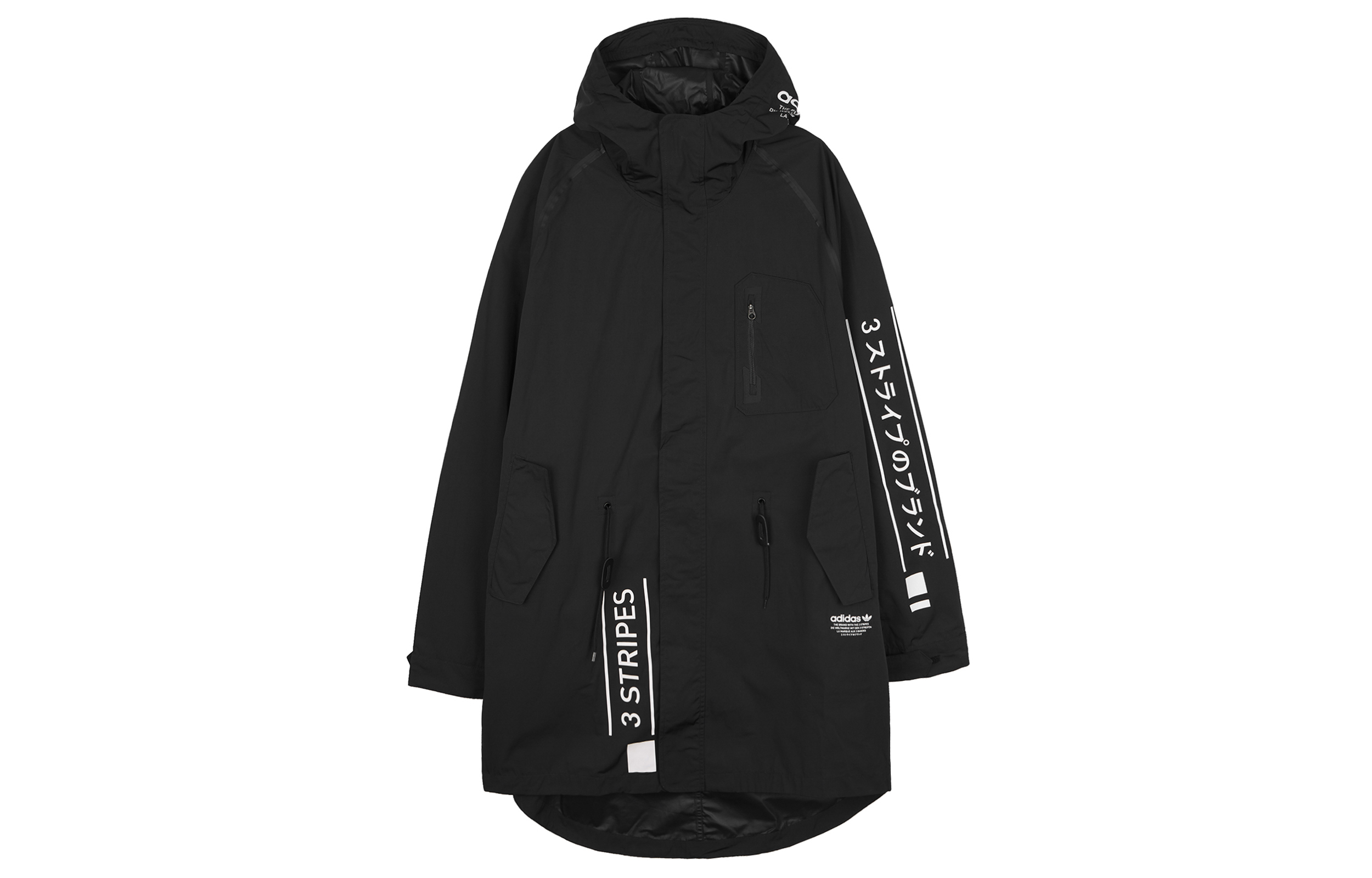 adidas Originals Trefoil Logo Print Long Hooded Jacket Black – BR7009