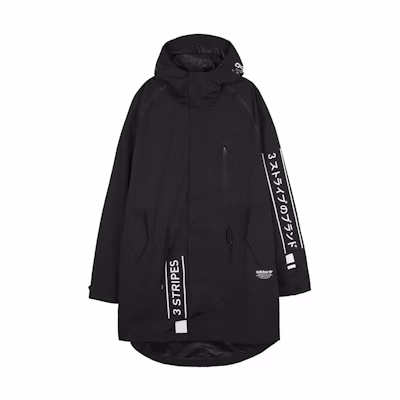 adidas Originals Trefoil Logo Print Long Hooded Jacket Black – BR7009