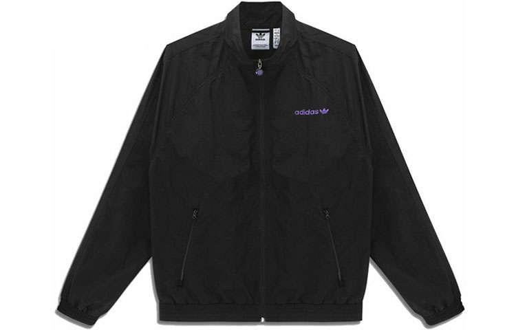 adidas Originals Trefoil Logo Print Track Jacket Black Long Sleeve HN0397