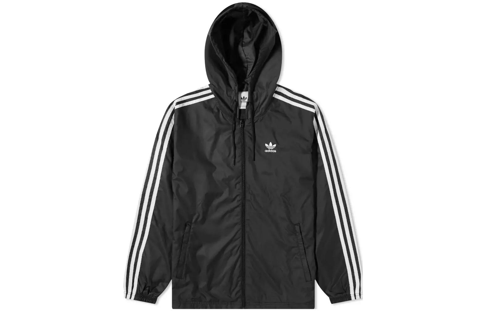 adidas Originals Trefoil Logo Print Zipper Hoodie Jacket Black HB9489