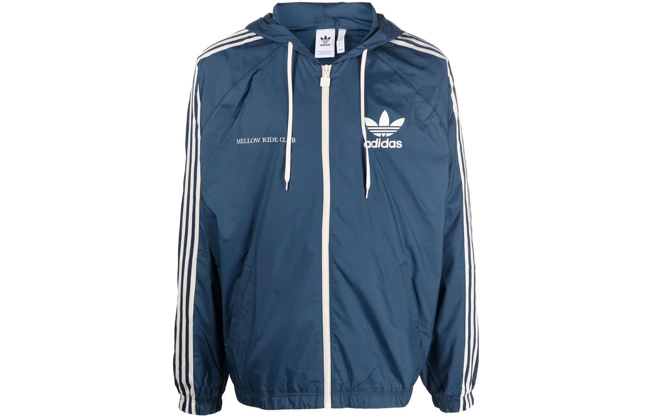 adidas Originals Trefoil Logo Printed Drawstring Hooded Jacket Blue HL9281