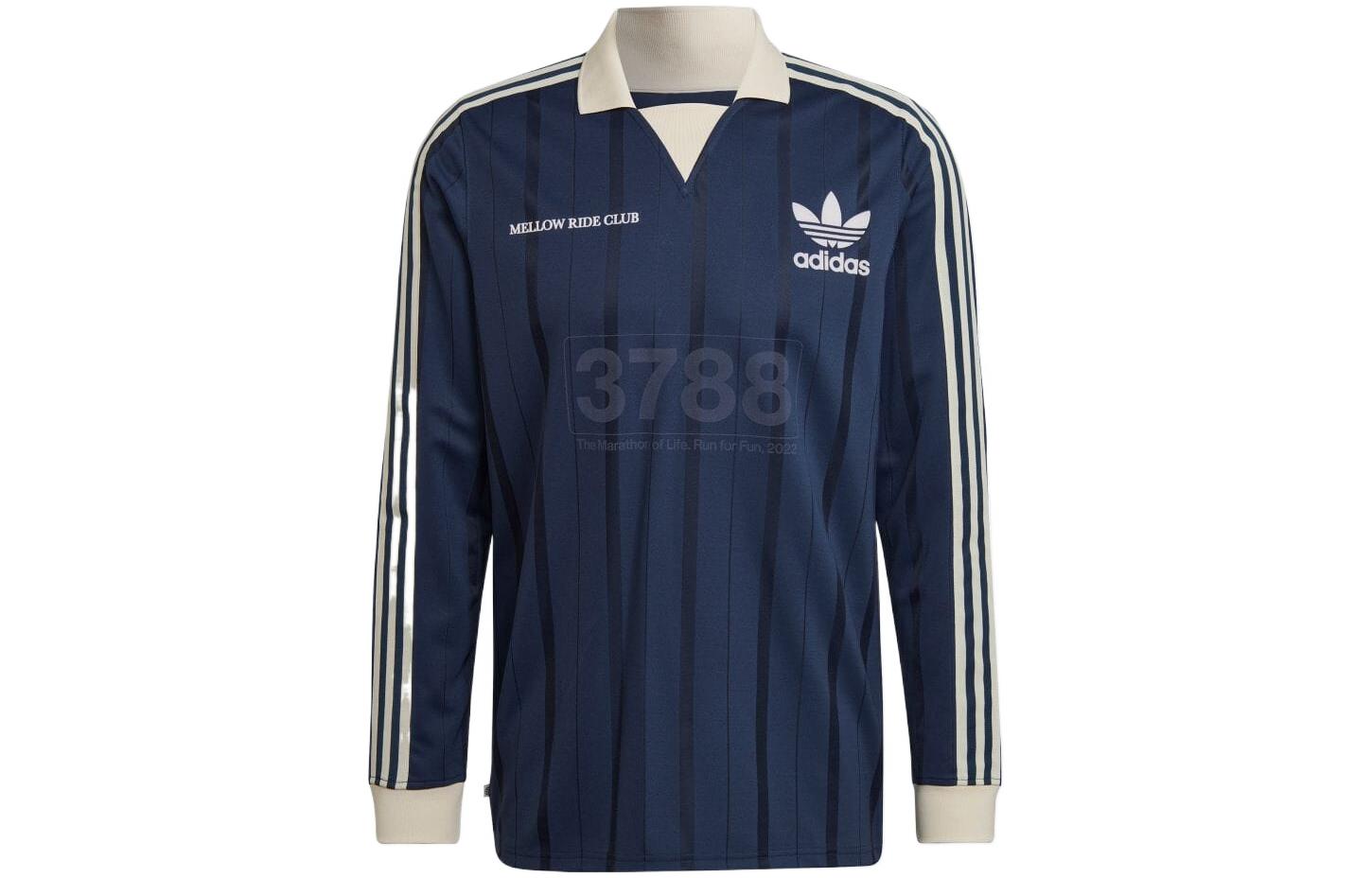 adidas Originals Trefoil Logo Striped Long Sleeve Polo Shirt Blue Mens. HN1676