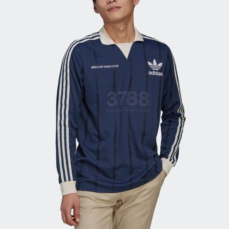 Shop アディダス オリジナルス トレフォイル ロゴ ストライプ 長袖 ポロシャツ ブルー メンズ. HN1676