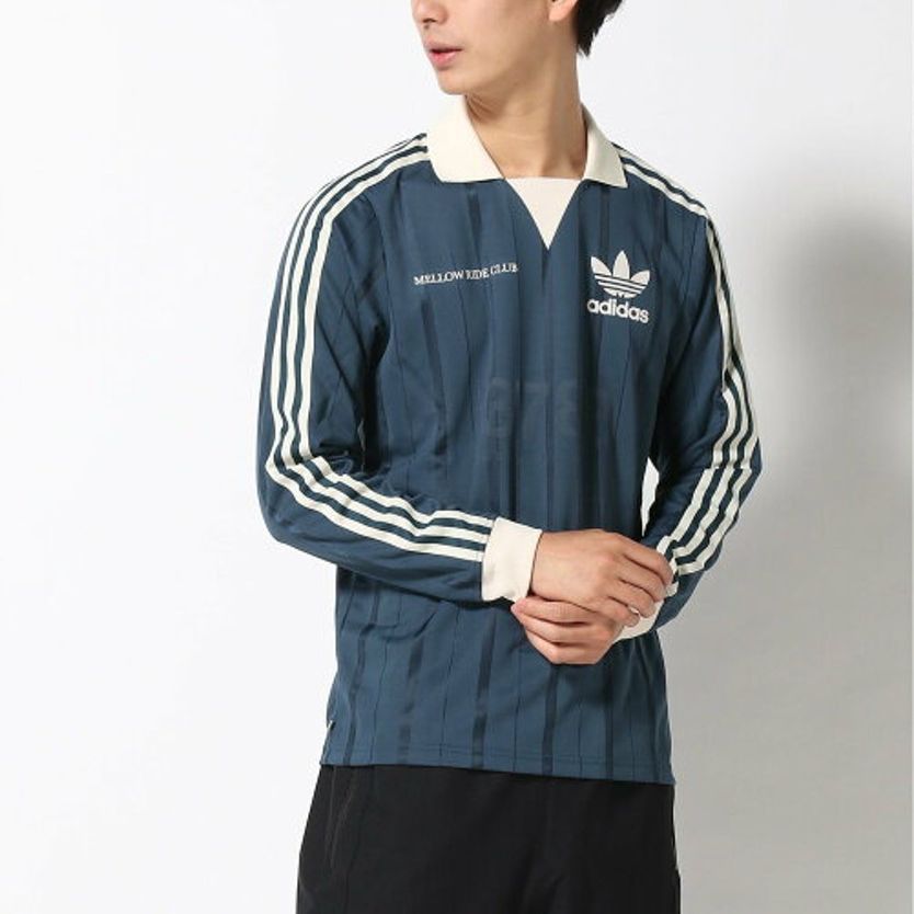 Details for アディダス オリジナルス トレフォイル ロゴ ストライプ 長袖 ポロシャツ ブルー メンズ. HN1676