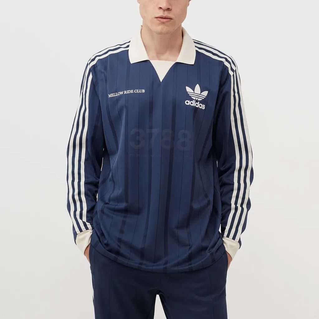 Sizing アディダス オリジナルス トレフォイル ロゴ ストライプ 長袖 ポロシャツ ブルー メンズ. HN1676