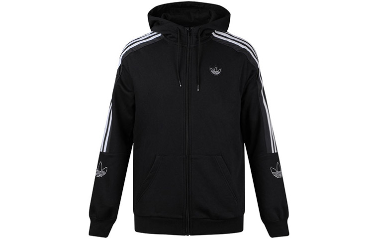 adidas Originals Trefoil Outline Fleece Zip Hoodie Jacket Black ED4693