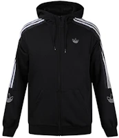 adidas Originals Trefoil Outline Fleece Zip Hoodie Jacket Black ED4693 adidas Originals Trefoil Outline Fleece Zip Hoodie Jacket Black ED4693