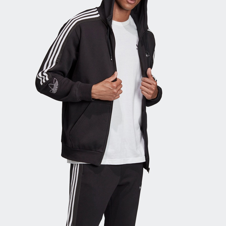 Sizing 아디다스 오리지널 트레포일 아웃라인 플리스 지퍼 후드 자켓 블랙 ED4693